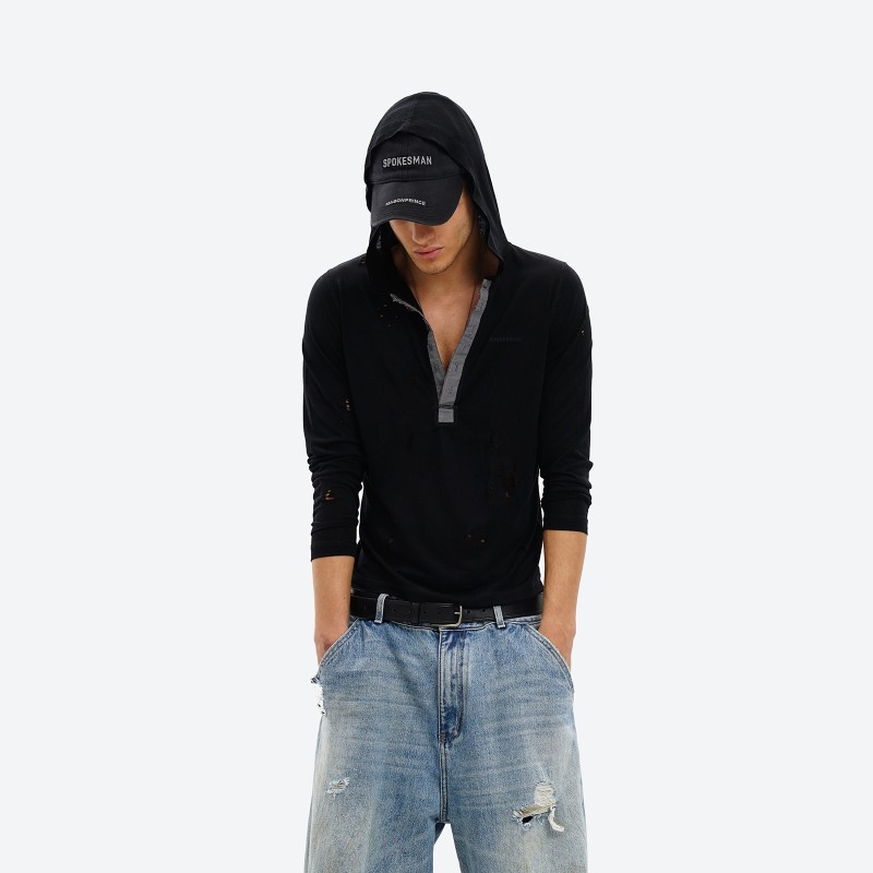 Sheer Hooded Henley Top